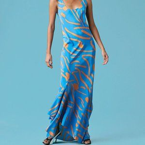 DVF Silk Maxi Slip Dress. Chatham Tile Blue